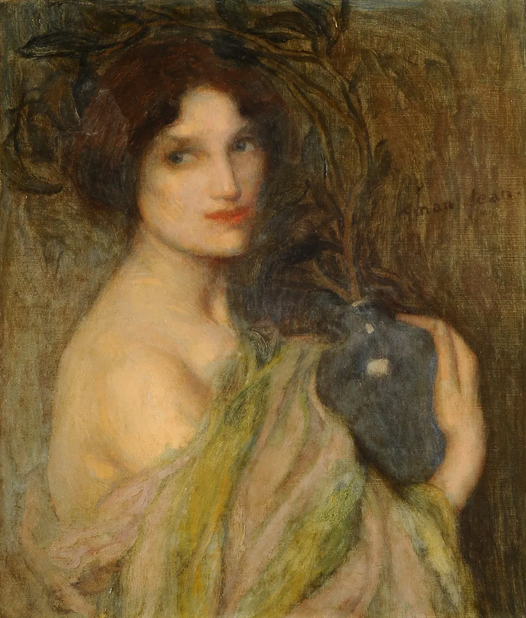 La mujer del vaso azul ó Mujer con el vaso azul, by Edmond Aman-Jean, oil, 1907