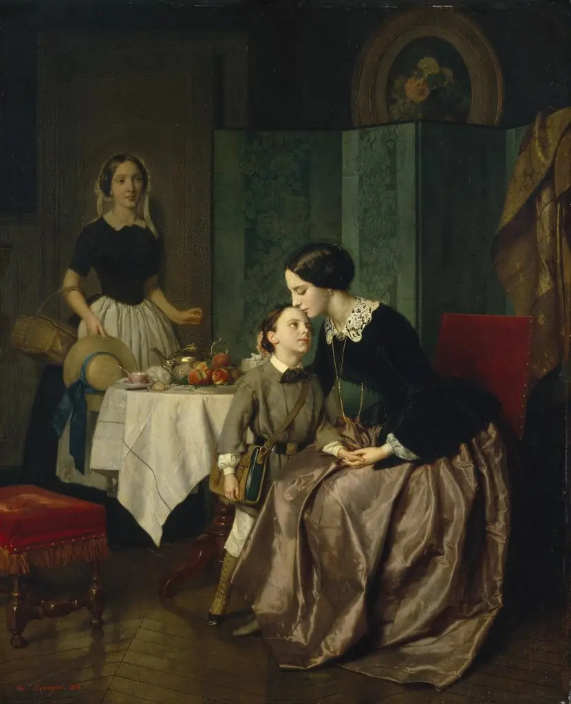Mother's Instructions, by Jean-Baptiste Antoine Emile Béranger, oil, 1856
