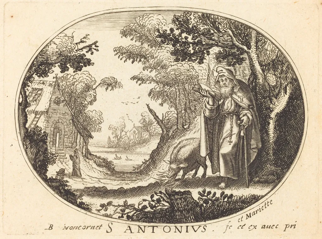 Saint Anthony, by Balthasar Moncornet, ink, 1634