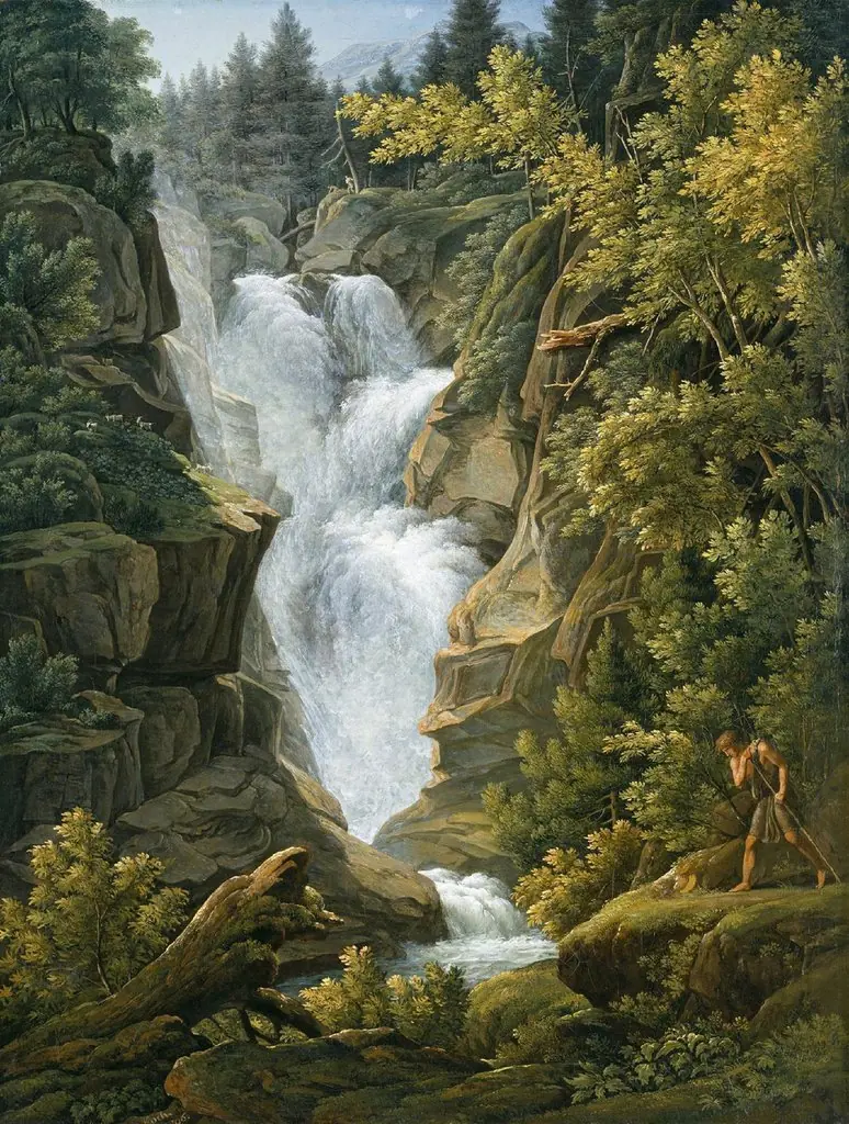 Waterfall in the Bern Highlands, by Joseph Anton Koch, oil, 1798