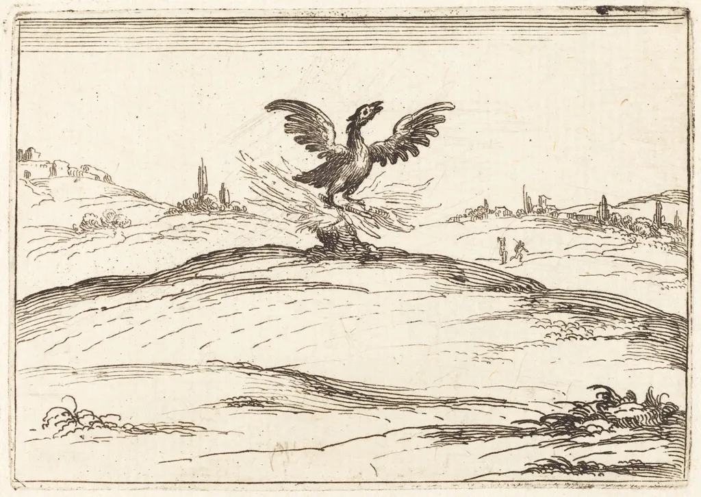 Burning Phoenix, by Jacques Callot, ink, 1628