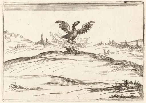 Burning Phoenix, by Jacques Callot, ink, 1628