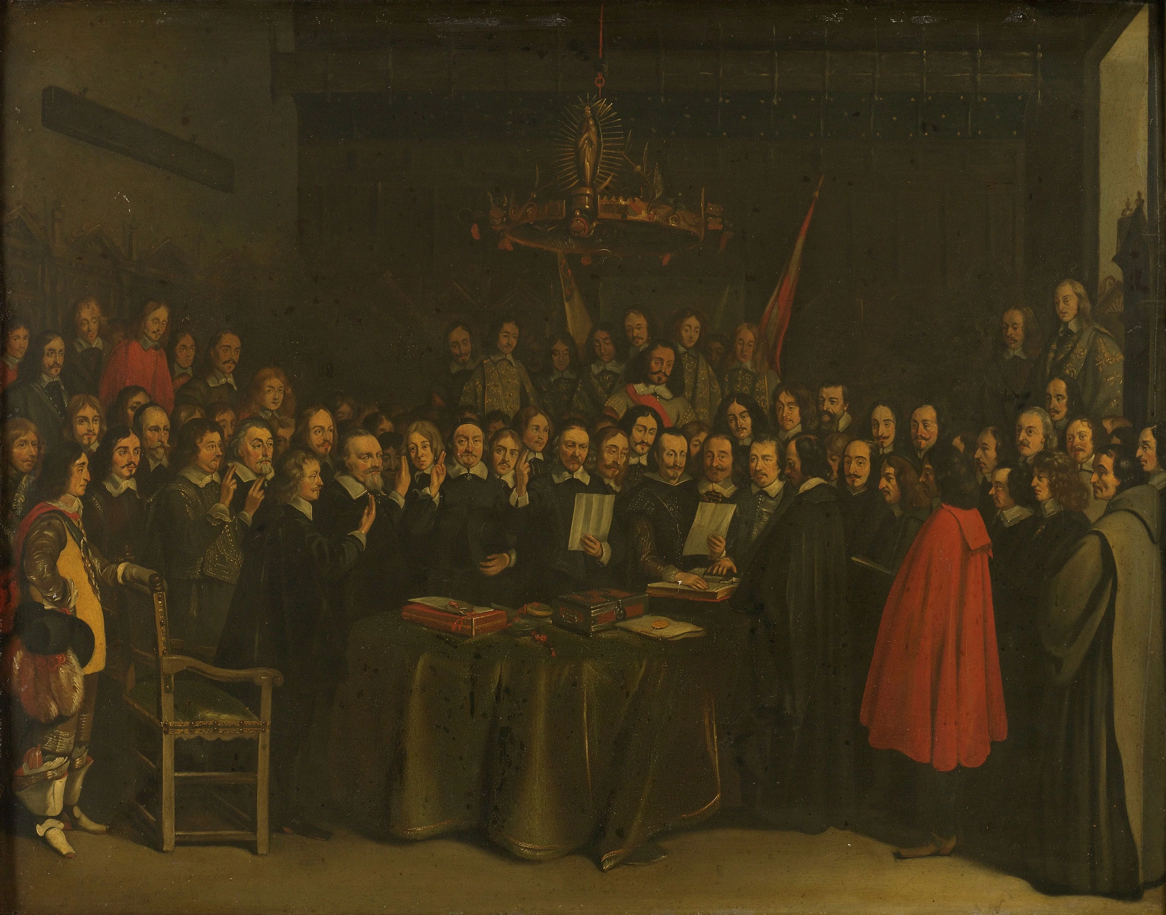Ratification of the Peace of Münster between Spain and the Dutch Republic in the town hall of Münster, 15 May 1648, detail