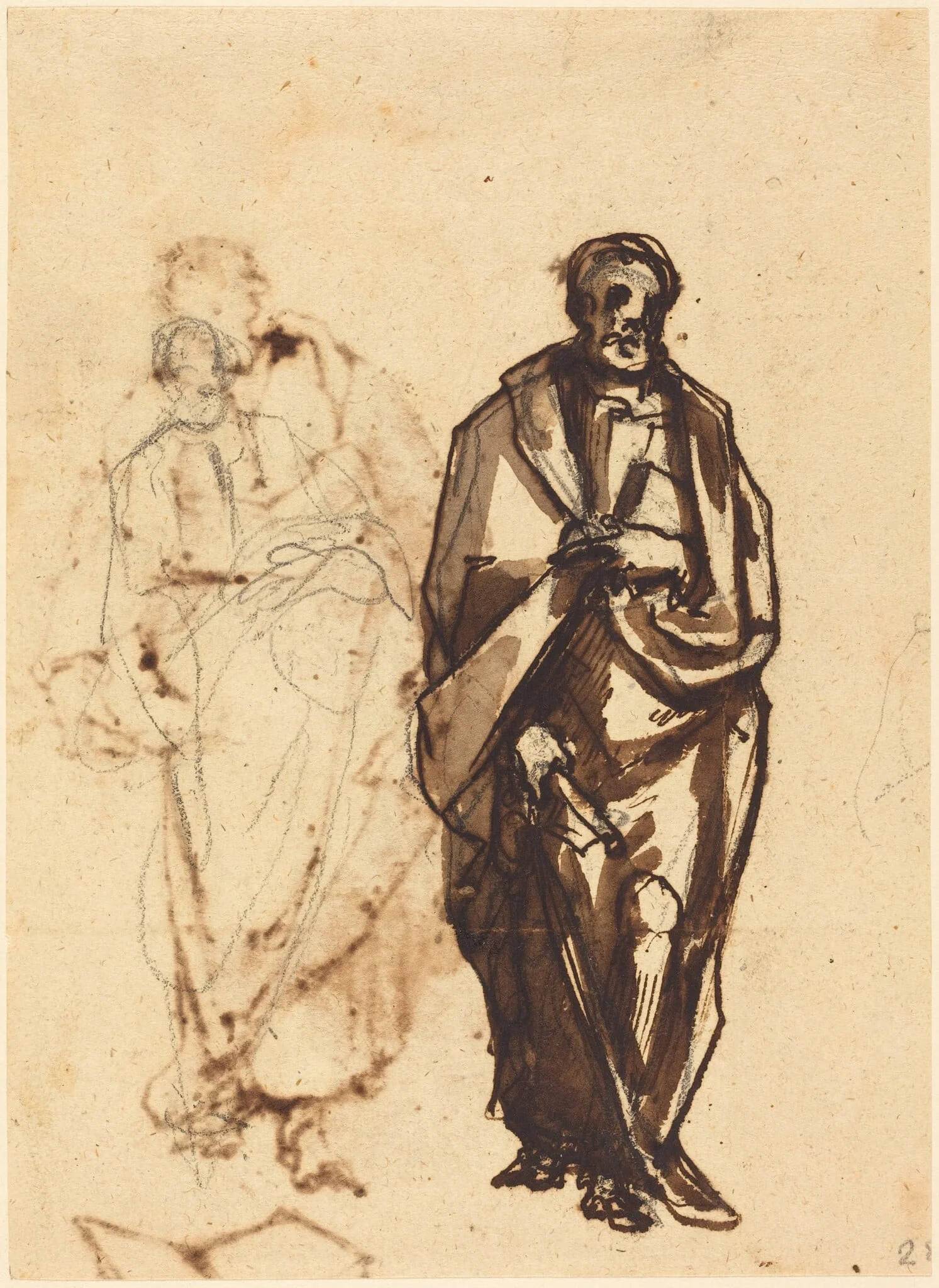 Draped Figure with a Staff, detail