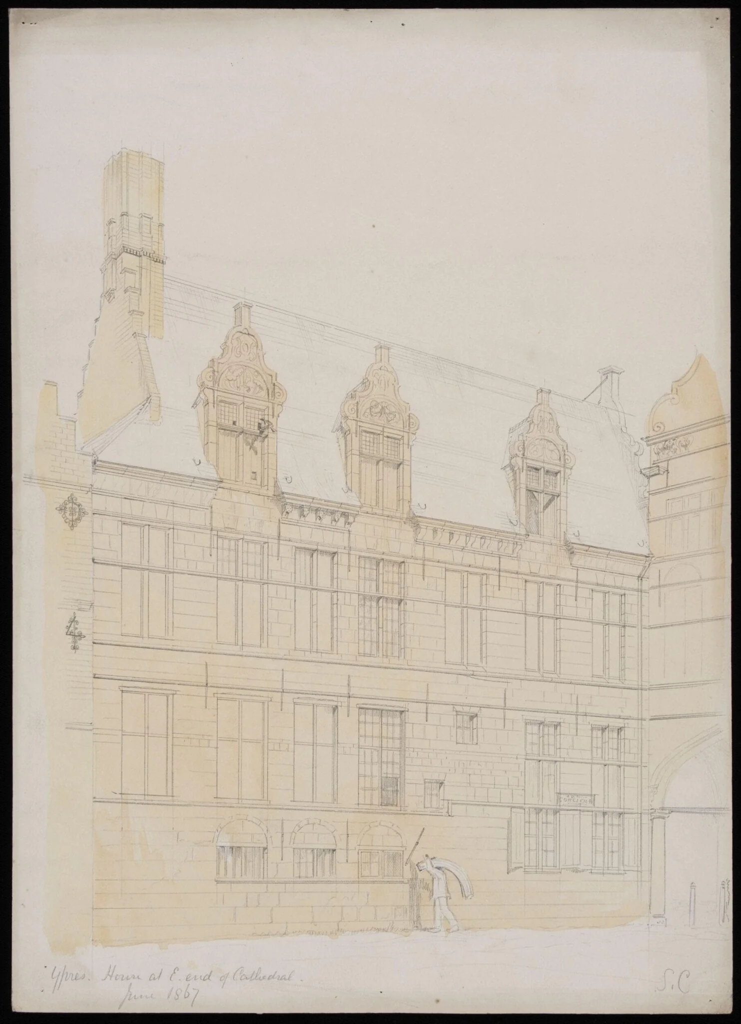 House at the E. end of the Cathedral, Ypres., detail