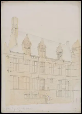 House at the E. end of the Cathedral, Ypres., by Somers Clarke, 1867