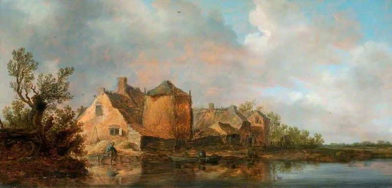 River Scene with an Inn, detail