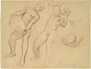 Studies of Notus for "The Winds", by John Singer Sargent, charcoal, 1924