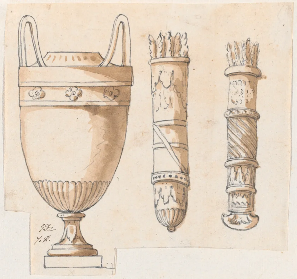 An Urn and Two Quivers, by Jacques-Louis David, ink, 1778