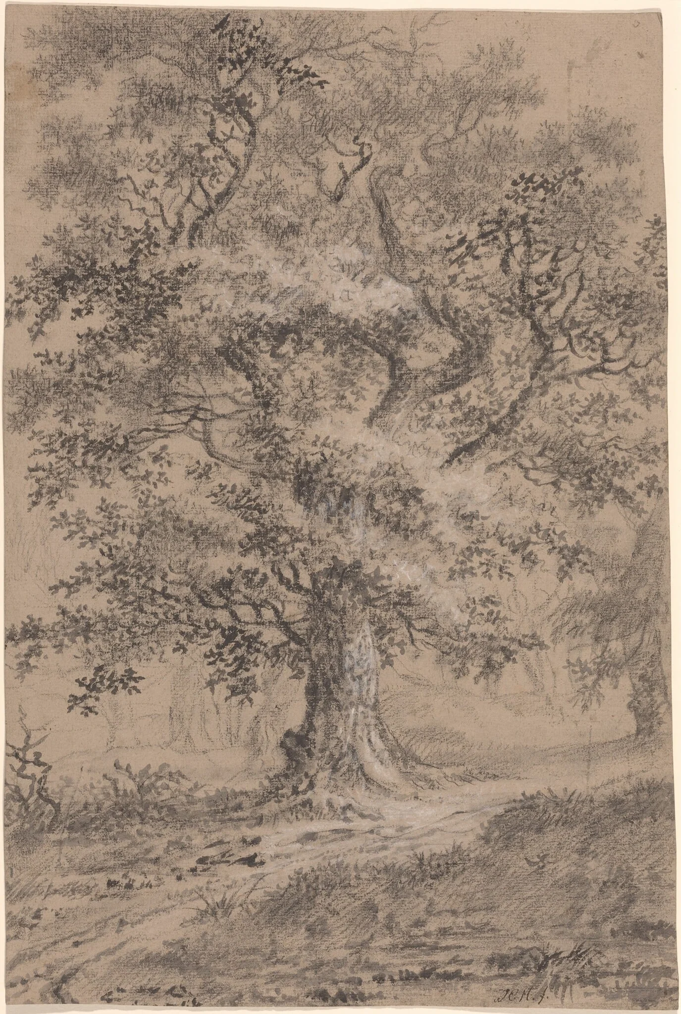 A Leafy Oak by a Woodland Path, detail