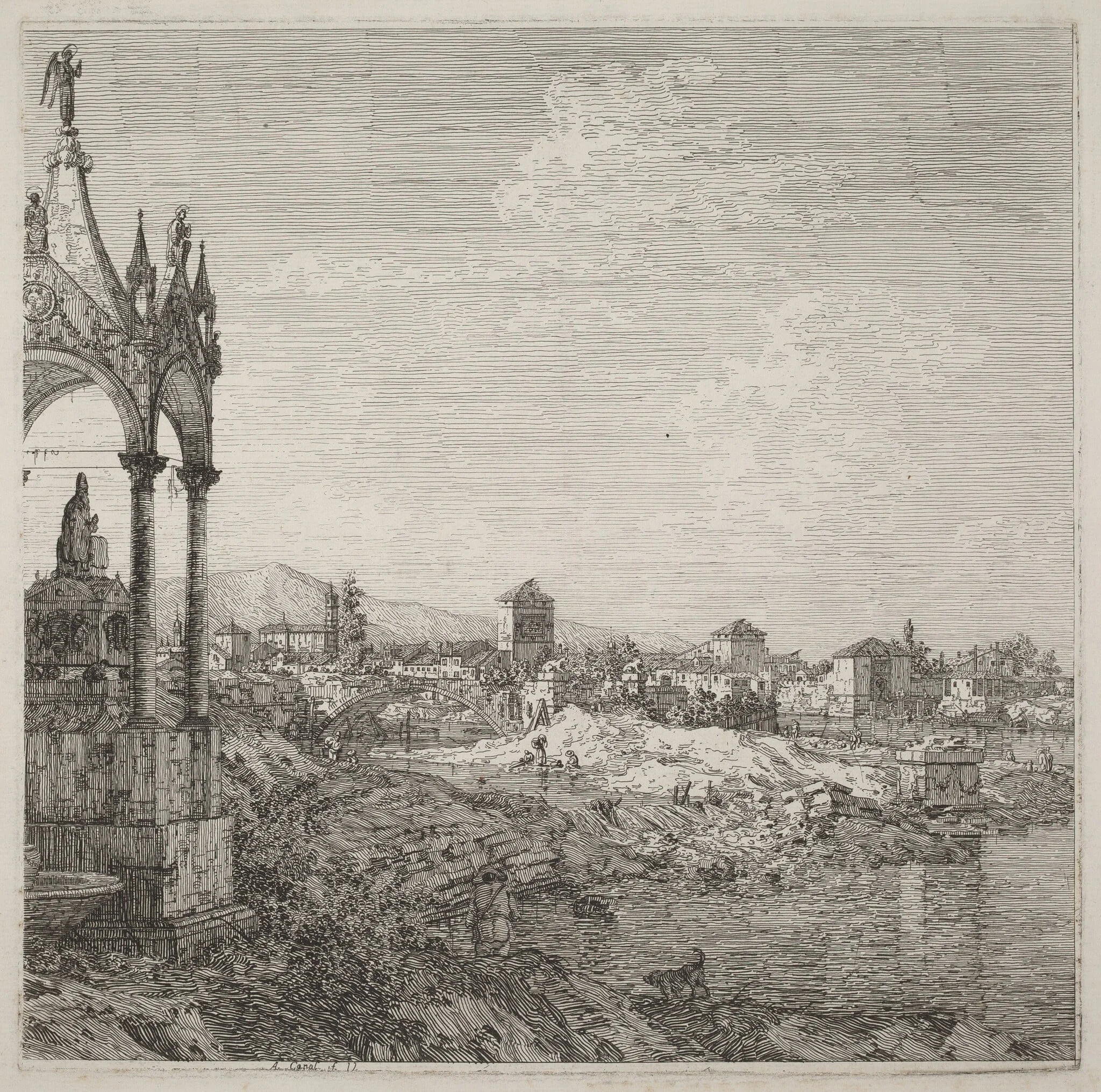 View of a Town with a Bishop's Tomb, detail
