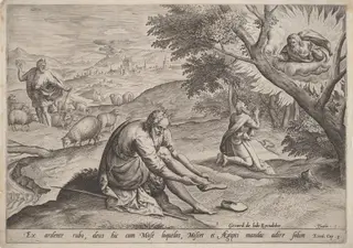 God Appearing to Moses, by Jan Sadeler I, ink, 1585