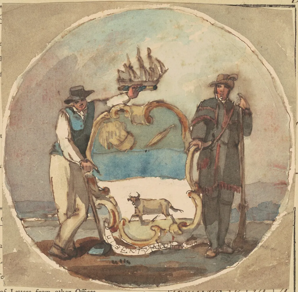 Study for "The Great Seal of the State of Delaware", by Thomas Sully, ink, 1847