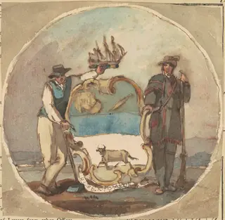 Study for "The Great Seal of the State of Delaware", by Thomas Sully, ink, 1847