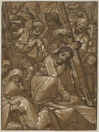 The Bearing of the Cross, by Andrea Andreani, ink, 1584