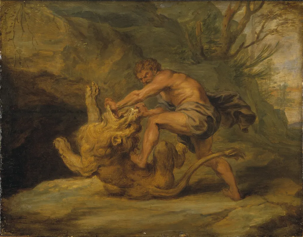 Samson and the Lion. Study, by Peter Paul Rubens, oil