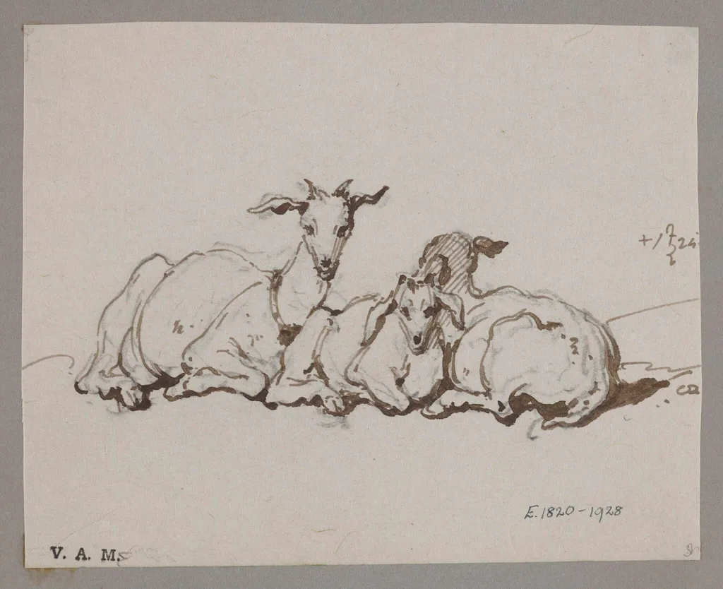 Two goats and a kid, by George Chinnery, 16