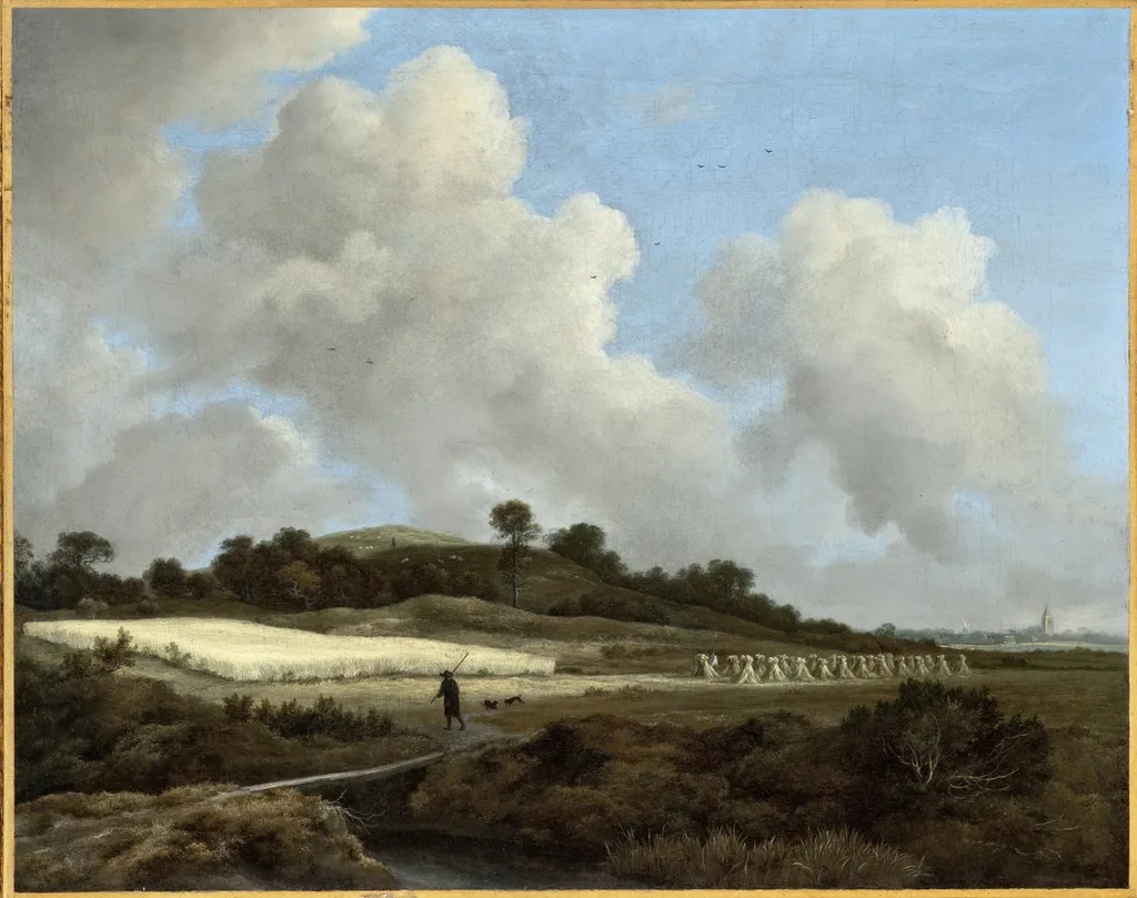 View of Grainfields with a Distant Town, by Jacob van Ruisdael, oil, 1660