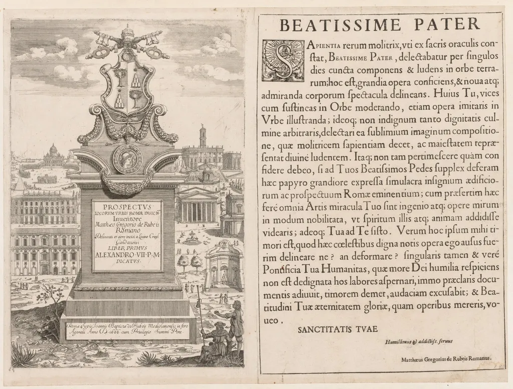 Frontispiece from "Prospectus Locurum Urbis Romae Insign[ium]", by Lievin Cruyl, 1666