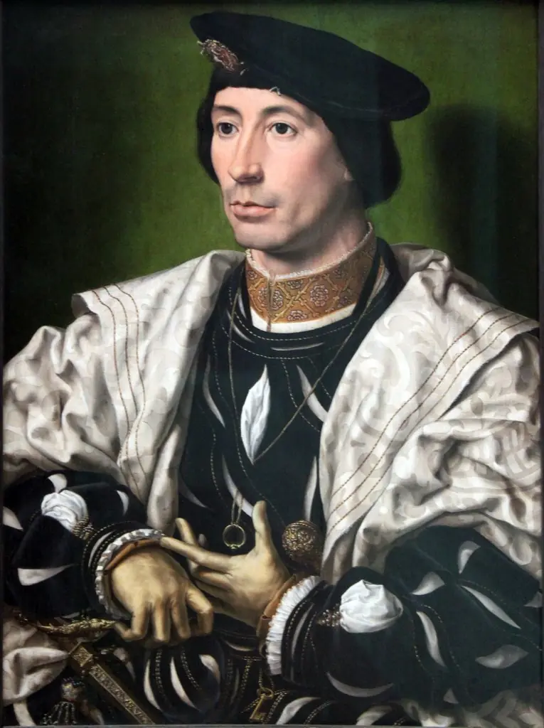 Portrait of a Gentleman, Possibly Baudoin of Burgundy, by Jan Gossaert, oil, 1530