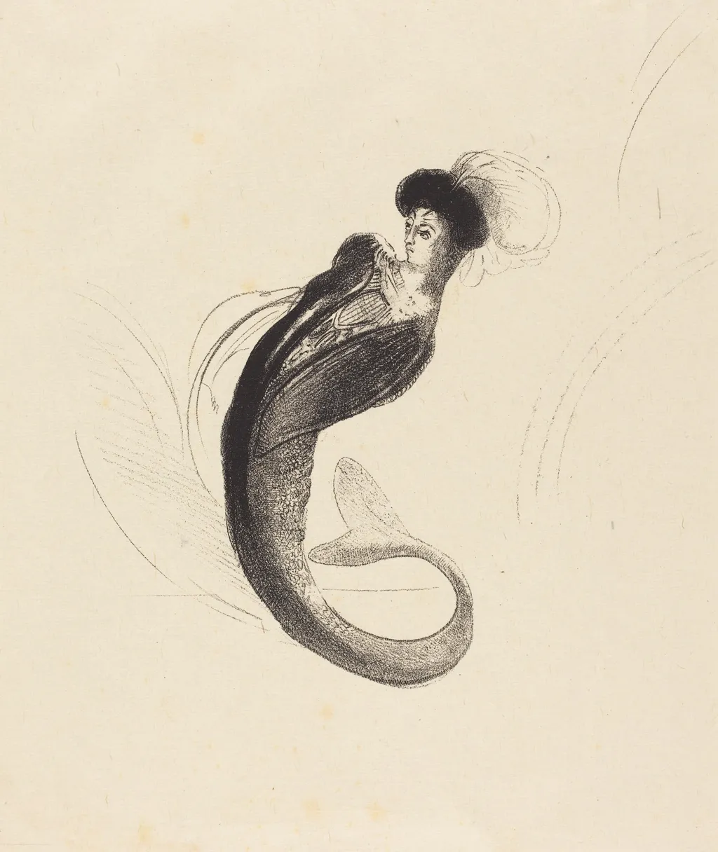 Femme a la torque ornee (Woman with a plumed hat), by Odilon Redon, ink, 1900