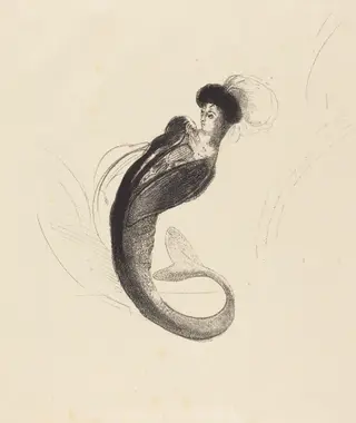 Femme a la torque ornee (Woman with a plumed hat), by Odilon Redon, ink, 1900