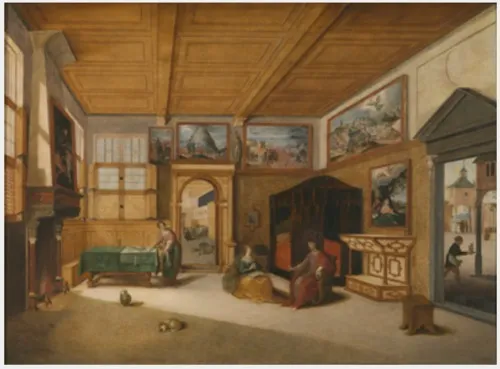 Jesus in the House of Martha and Mary, by Abel Grimmer, oil, 1614