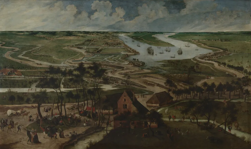 The Eel Huts in the Antwerp Polder outside the Lillo or Slijk Gate, by Abel Grimmer, oil, 1569
