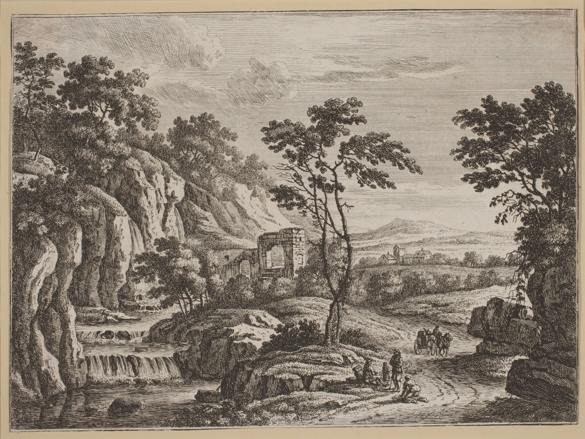 Landscape with Ruins and a Waterfall, detail
