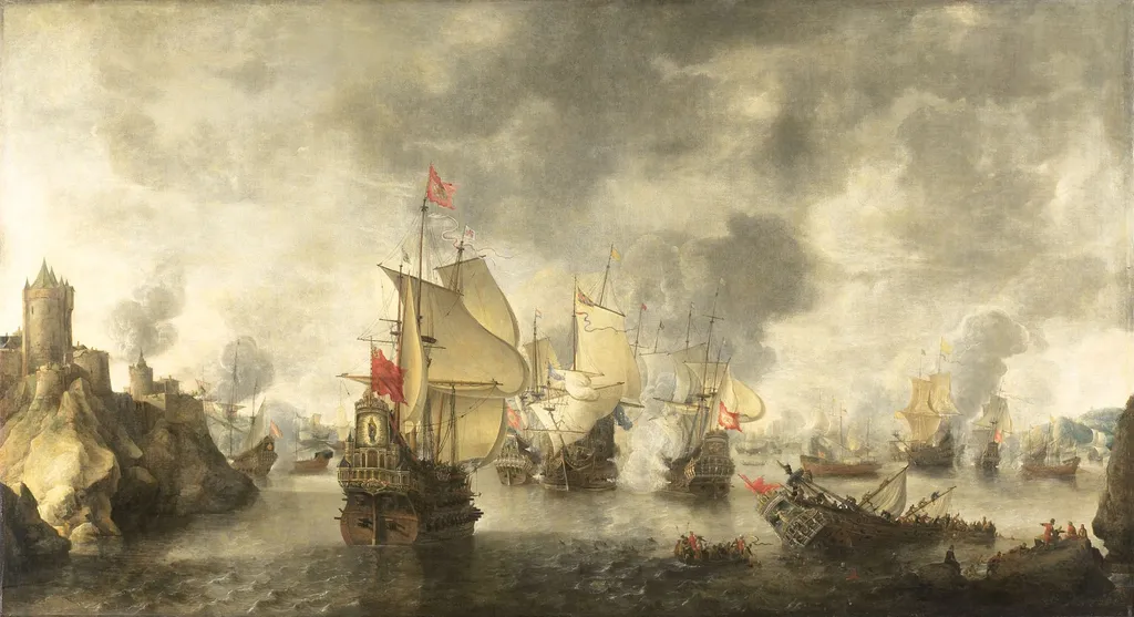 Battle of the combined Venetian and Dutch fleets against the Turks in the Bay of Foya, 1649, by Abraham Beerstraaten, oil, 1656