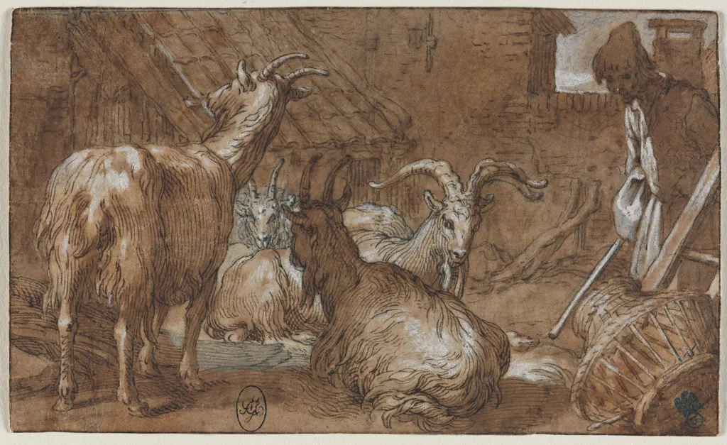 A Barnyard with Goats and a Goatherd, by Abraham Bloemaert, 1612