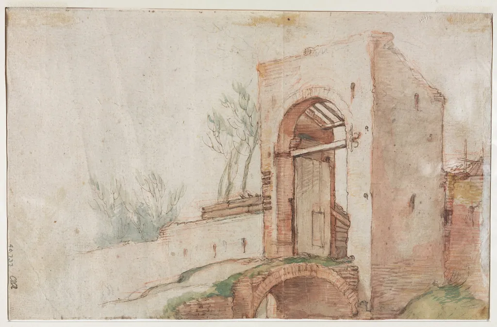 Bridge and Gate (verso), by Abraham Bloemaert, 1600