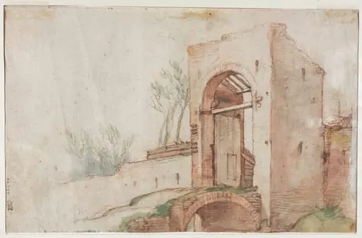 Bridge and Gate (verso), by Abraham Bloemaert