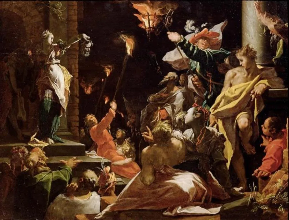 Judith shows Holofernes's head to the people (Judith 19), by Abraham Bloemaert, oil, 1597