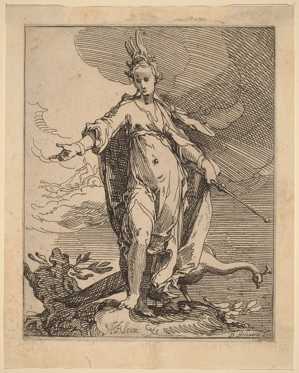 Juno, by Abraham Bloemaert, ink, 1610