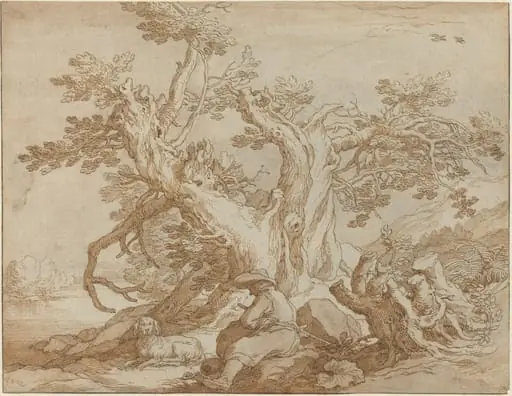 Landscape with Seated Figure and Dog, by Abraham Bloemaert