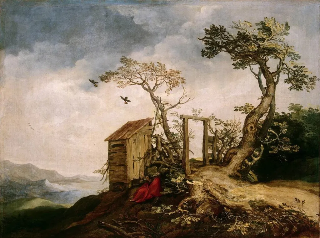 Landscape with the Prophet Elijah in the Desert, by Abraham Bloemaert, oil, 1610