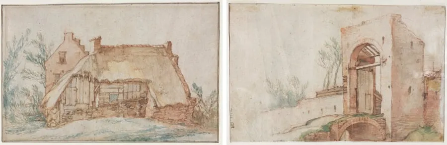 Peasant's Cottage (recto); Bridge and Gate (verso), by Abraham Bloemaert, 1600