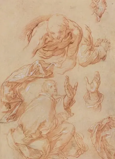 Studies of Hands and Bending Figures [verso], by Abraham Bloemaert