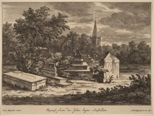 Begraef-plaets der Joden, buyten Amsteldam (Jewish Cemetery outside Amsterdam), by Abraham Blooteling