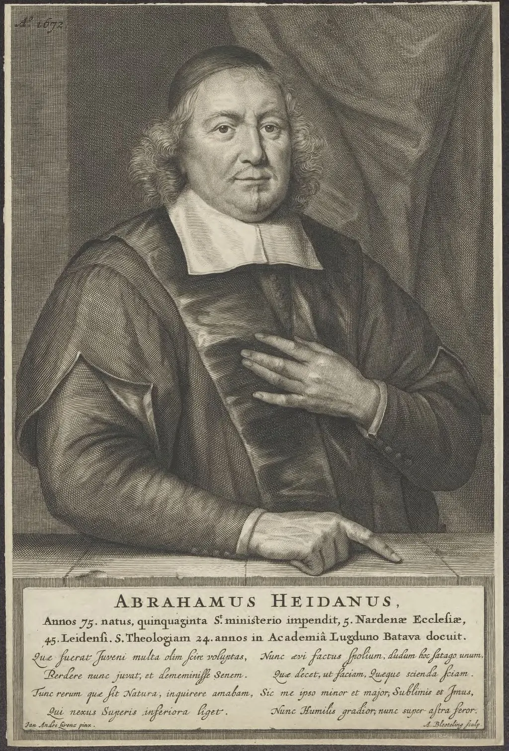 Portrait of Abraham Heidanus, professor of theology at Leiden, by Abraham, Bloteling, unspecified, 1650