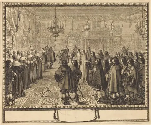 Ceremony of the Contract of Marriage between Vladislas IV, King of Poland, and LouiseMarie of Gonzaga, Princess of Mantua, at Fontainbleau, by Abraham Bosse
