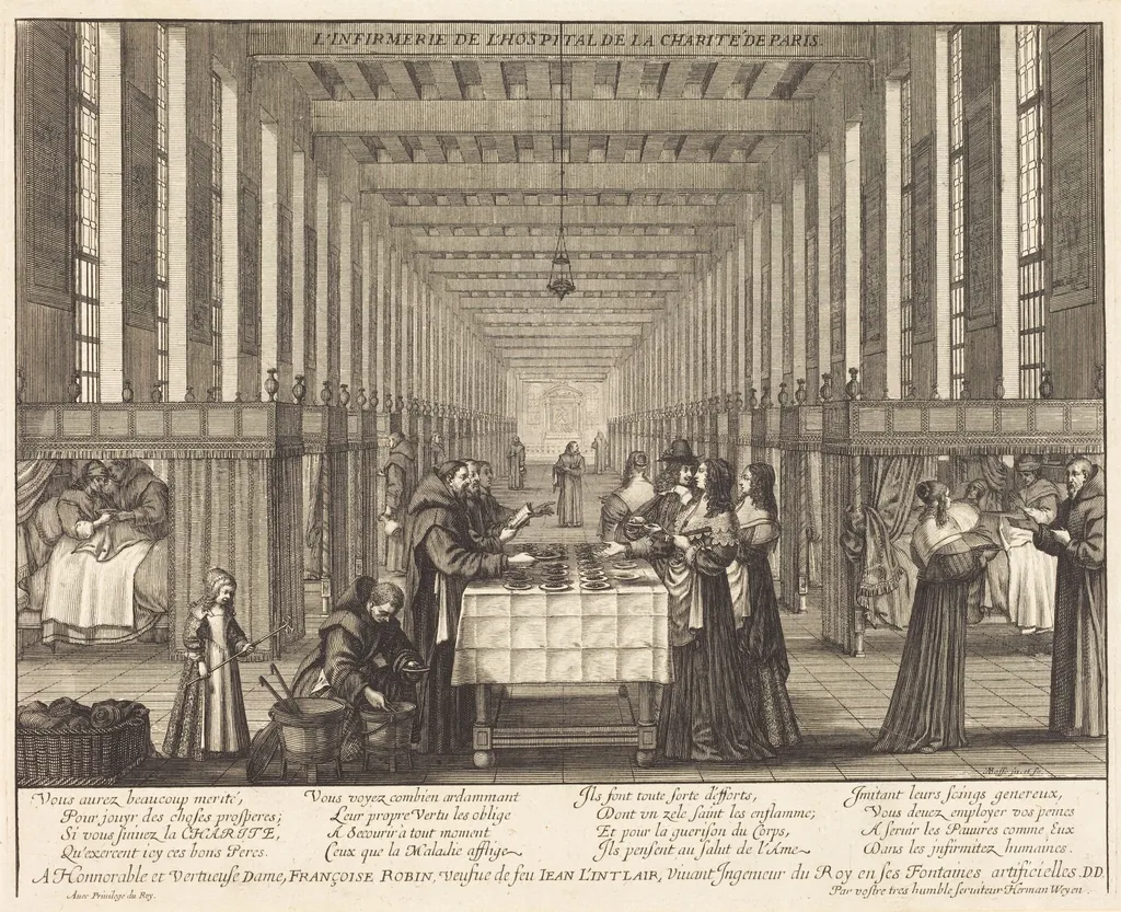L'Infirmerie de l'hospital de la Charite de Paris, by Abraham Bosse, ink, 1641
