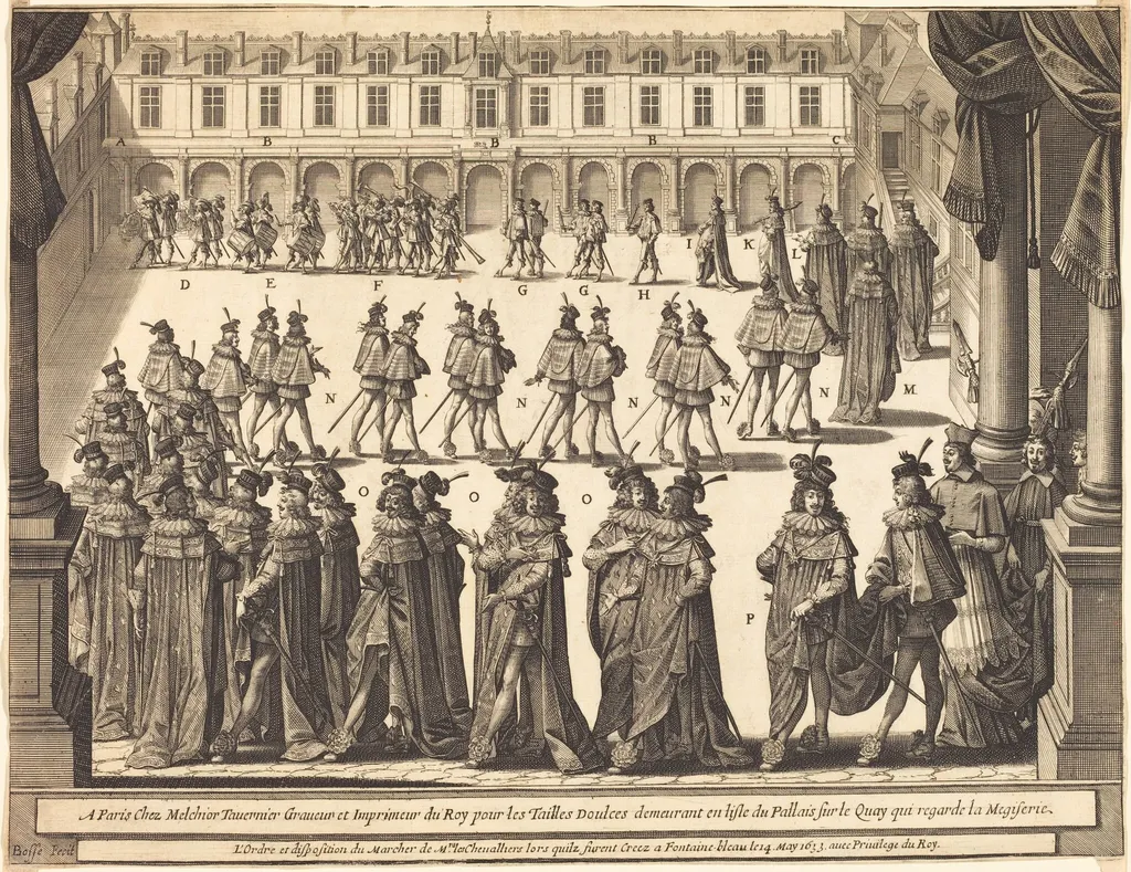 March of the King and Knights of the Holy Spirit in the Courtyard at Fontainebleau, by Abraham Bosse, ink, 1633