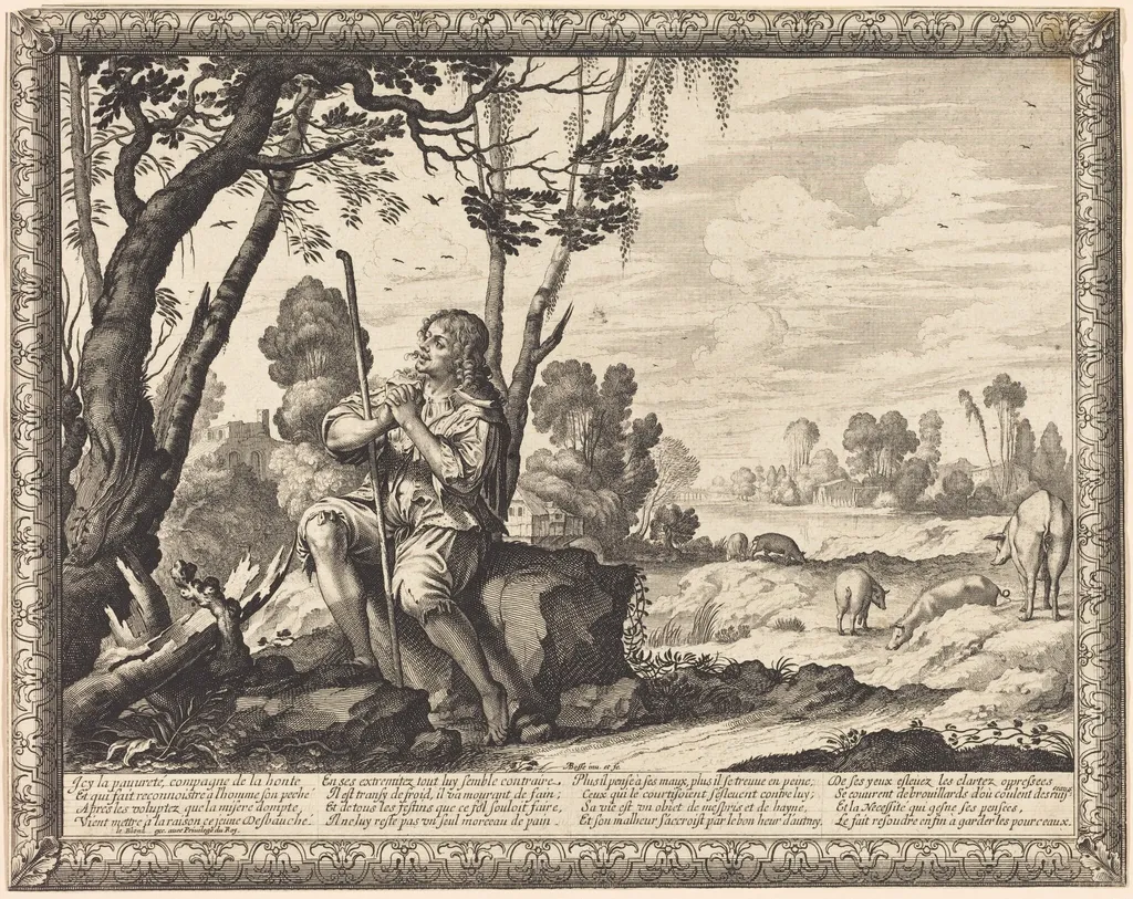 The Prodigal Son as a Swineherd, by Abraham Bosse, ink, 1639