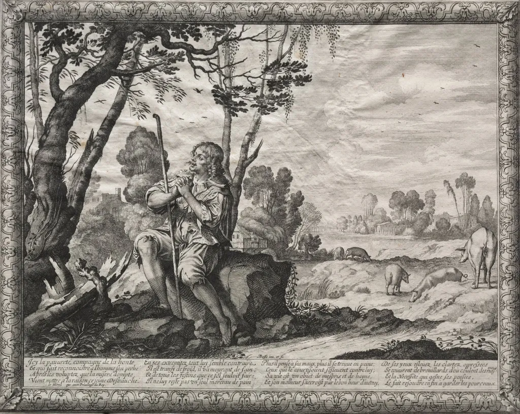 The Prodigal Son: The Prodigal Tending the Pigs, by Abraham Bosse, 1635