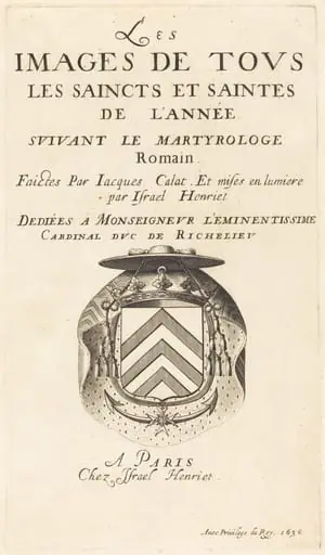 Title Page for Callot's "The Calendar of Saints", by Abraham Bosse