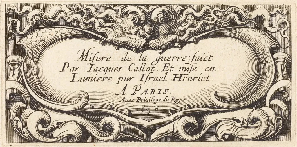 Title Page for Callot's "The Small Miseries of War", by Abraham Bosse, ink, 1636