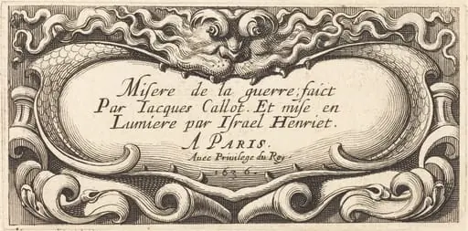 Title Page for Callot's "The Small Miseries of War", by Abraham Bosse