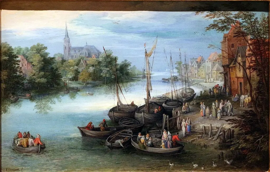 Paisagem com margens de um rio, by Abraham Brueghel